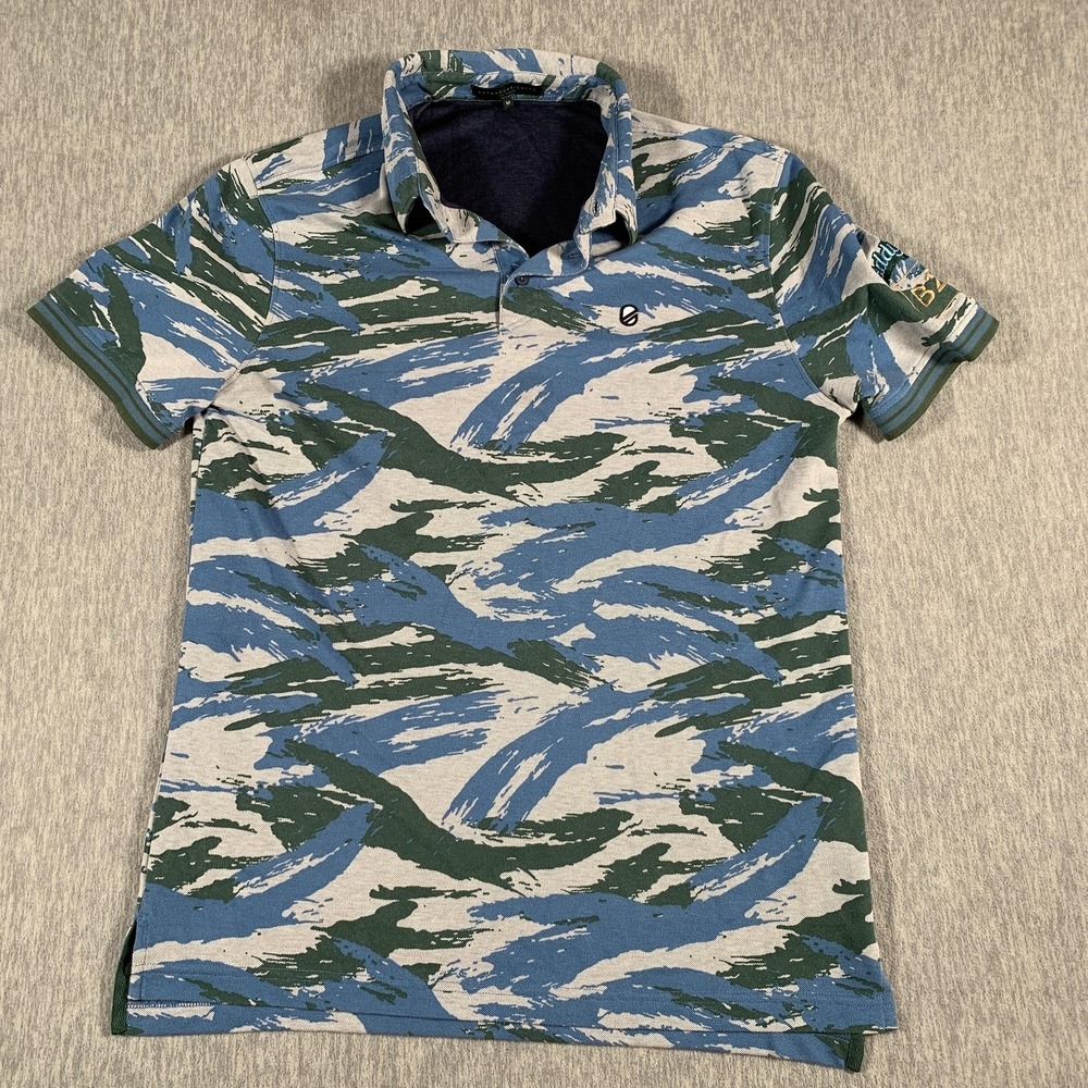 Extracurricular Polo Shirt Mens Medium Blue Green Camo Golf CaddyHack Top